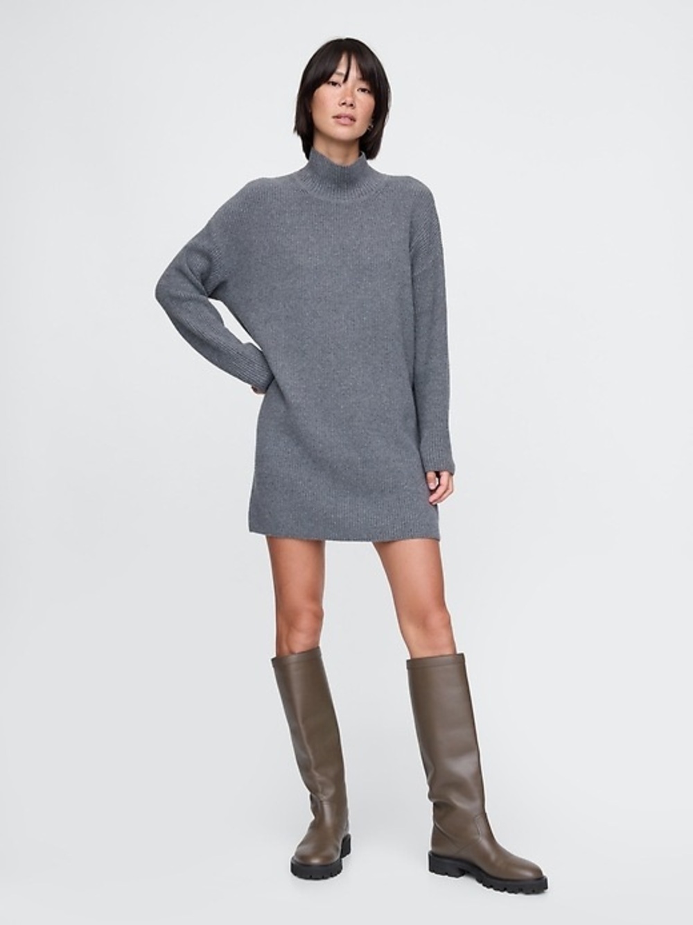 BNWT GAP Ribbed Grey Oversized mock neck turtleneck Sweater dress